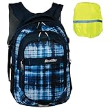 Großes Hauptfach mit gepolstertem Laptopfach. Mittelfach mit Reißverschluss. Vortasche mit Reißverschluss. Vortasche mit Organizer. 2 Seitentaschen.