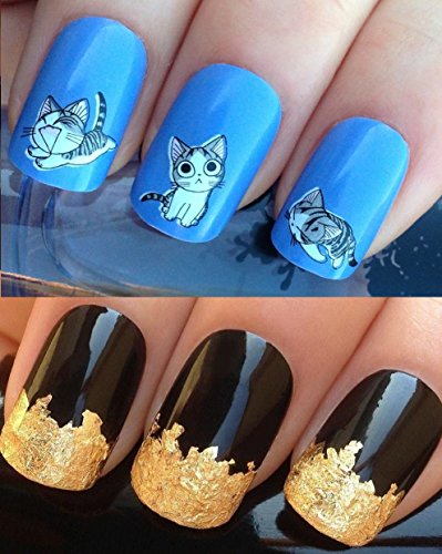 WATER NAIL TRANSFERS DECALS STICKERS ART SET #179. PLUS GOLD LEAF SHEE! KAWAII SUPER CUTE SILVER TABBY KITTEN BLACK SILVER-GREY & WHITE SLEEPING PLAYING WRAPS & 24KT GOLD! CAN BE USED WITH NATURAL GEL ACRYLIC STICK ON NAILS! OR WITH GLITTER DUST CAVIAR BEADS ALLOYS DECORATIONS CONFETTI FIMO SHAPES TAPE PENS RHINESTONES!