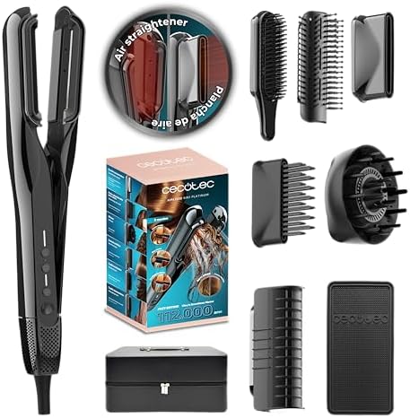 Cecotec Piastra per Capelli con Aria con 6 Accessori AirLisse 6in1 Elite. 112000RPM, Flusso di Aria 13m/s, Funzione Plasma, Motore Brushless, Spazzola Convenzionale Inclusa, Custodia in Pelle