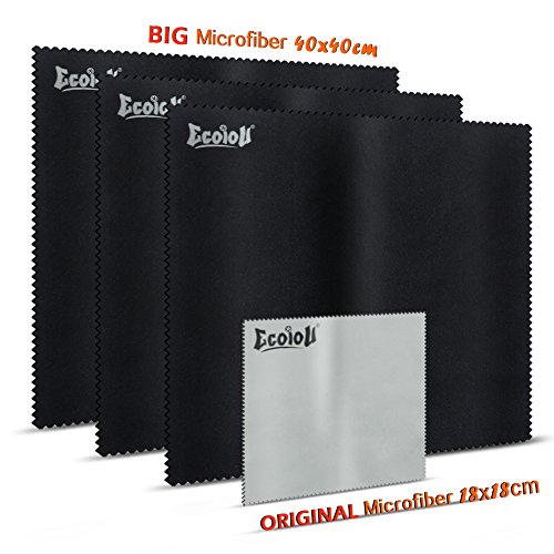 Preisvergleich Produktbild (TV / LAPTOP Pack) Ecoiou Mikrofaser-Reinigungstücher / doppelseitige Mikrofaser Reinigungstücher mit sanft farbigem Stoff-Extra große Tücher für LCD, LED, 4K, 3D, TV-Bildschirme, Auto und andere empfindliche Oberflächen(3 schwarz 40X40cm, 1 Grau 18X18cm)