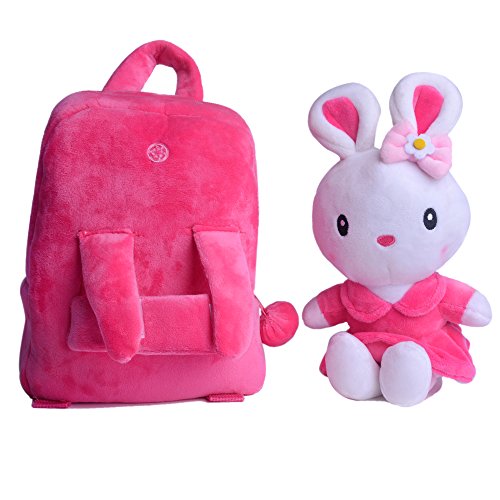 Gloveleya Children's Backpack Baby Toddler Kids 3D Cartoon Rabbit Plush Bunny Pink Bag