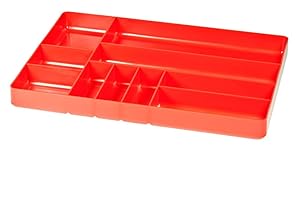 Ernst Manufacturing 10 Compartment Drawer Organizer: Heavy Duty Stackable Tray for Automotive Garage Tool Organization - Low-Profile Toolbox Storage - Nuts and Bolts, Tools, Parts, Easy to Clean - Red