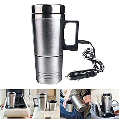Alexsix Bouilloire Électrique, Bouteille Isotherme chauffante électrique de Voiture, 12 V Tasse à café en Acier inoxydable-300ML