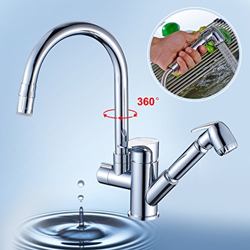 Auralum LED Cocina Grifo Mezclador con Ducha Fregadero Moderna Plegable de Cromo y cobre Cuerpo Monomando