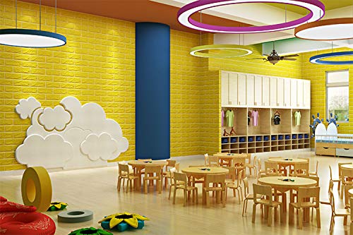10 PCS 3d Brique papier peint, CKW DIY autocollant de mur de mousse pour TV Moderne Murs Chambre Salon Décoration, Home Decor Autocollants étanches Amovible 60x60cm (Yellow)