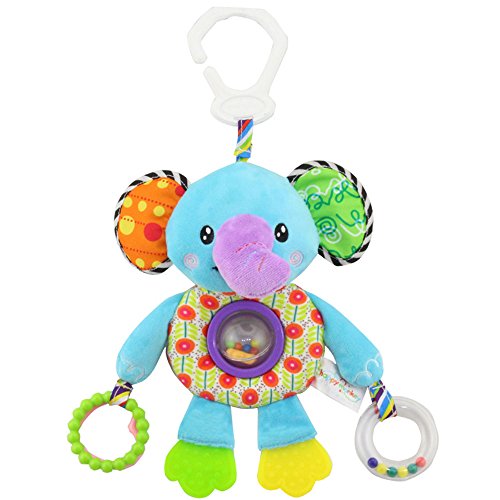 Preisvergleich Produktbild Baby Kleinkind Spielzeug Kinderwagen Beißring Stoffspielzeug Rassel Beißring Schöne Farben für ab 0 Monate,Elefant