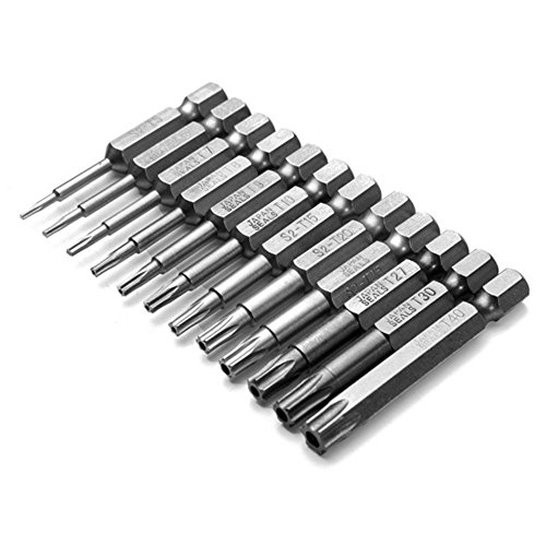 12 Stück S2 Sicherheit Torx-Schraubendreher-Bit-Set Elektrische Schraubendreher Air Tools mit Loch 1/10,2 cm Schaft T8 T9 T10 T15 T20 T25 T30 T40