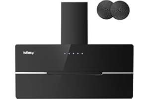 IsEasy Hotte Aspirante 90cm, Hotte de Cuisine Inclinées Noir, Classe A++, 524 m³/h, Evacuation ou Recyclage, 3 Vitesses, Eclairage à LED, 2 Filtres à Charbon