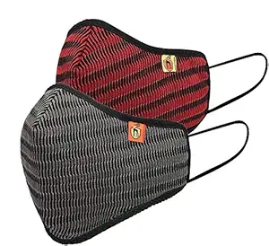 Marcloire Standard Size Adult ISO CE certified Reusable/Washable 6-Layered Outdoor Protection Face Mask with Improved Ear Loops for Men/Women(Pack of 2) (Printed, Cherry-Grey)