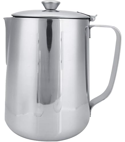 JOPHEK Melkkannetje, handheld roestvrij stalen opschuimkanje, koffiecrème, melkopschuimer, mok met meetmarkering, melkkannetje, perfect voor barista, cappuccino, espresso latte, 350 ml JOPHEK Melkkannetje, handheld roestvrij stalen opschuimkanje, koffiecrème, melkopschuimer, mok met meetmarkering, melkkannetje, perfect voor barista, cappuccino, espresso latte, 350 ml