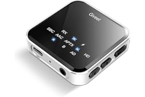 Giveet Bluetooth 5.2 Transmitter Receiver for TV to Wireless Headphones/Speakers, APTX Adaptive/HD/Low Latency Wireless 3.5mm AUX Audio Adapter for PC Airplane Car Boats Gym, 15hrs Playtime, Dual Link
