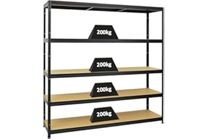 PROREGAL Étagère Charge Lourde Giant Elephant | HxLxP 180x180x45cm | 200kg par Niveau | Noir | Étagère Robuste de Garage, Atelier, Cave, sous-Sol, Stockage, Rangement