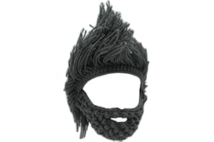 YEKEYI Erwachsenen-Bartmütze mit Hupe, warm, gestrickt, Wolle, lustige Totenkopfmütze