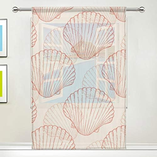 XiangHeFu Sheer Curtain Tulle Ocean Sea Shell Pattern Seamless Voile Window Curtains for Bedroom,55(W) x78(L) Inch,1 Panel