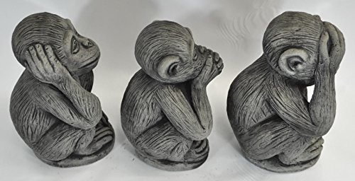 3 Affen Set massiv Nichts sehen hören sagen Glücksbringer Skulptur - 5