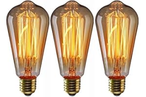 EYLM Edison E27 Filament Vintage Incandescent Light Bulb 40W ST64 Retro Industrial Style, Warm White, Decorative 3 Pieces