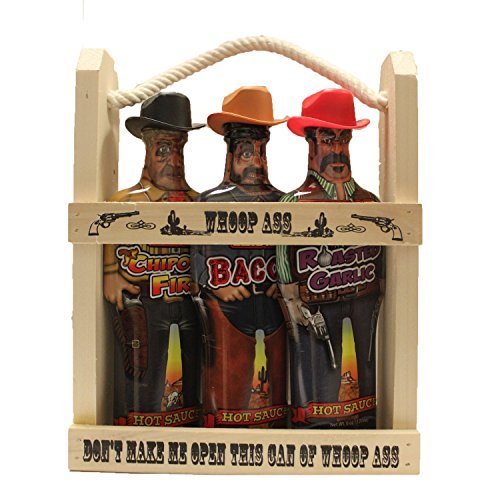 Preisvergleich Produktbild Whoop Ass Hot Sauce Gift Set - In a Wooden Crate! All three Whoop Ass Hot Sauce Cowboys are packed into the local saloon and they're packin' heat. Watch yourself, pardner! Makes the perfect gift for any Hot Sauce connoisseur. by Whoop Ass