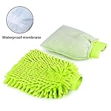 Mture Wasserdicht Mikrofaser Waschhandschuh, (2 Pack) weicher Korallen Autowaschhandschuh Chenille Waschhandschuh Polierer Auto Motorrad 26 x 19 cm Grün - 7