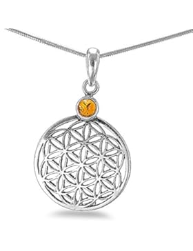 Bernstein Lebensblume Mandala Blume des Lebens , Anhänger 925-Silber - Buddhismus Zen#1448