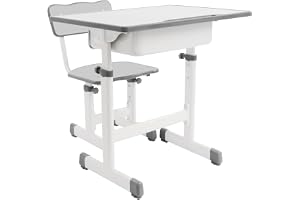 Cutycaty Barnskrivbord, justerbar höjd, skolskrivbord, ungdomsskrivbord, skrivbordsset för barn med stol och låda