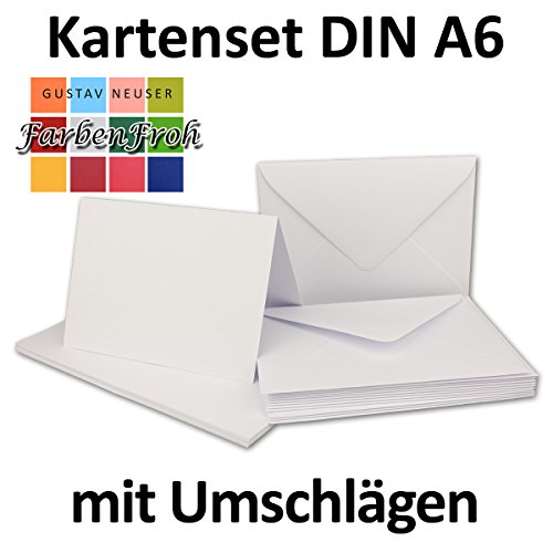 50x Sets – Faltkarten DIN A6 – Hochweiß / Kristallweiß + Umschläge – PREMIUM QUALITÄT – 10,5 x 14,8 cm – sehr formstabil – für Drucker geeignet! – Qualitätsmarke: NEUSER FarbenFroh - 2