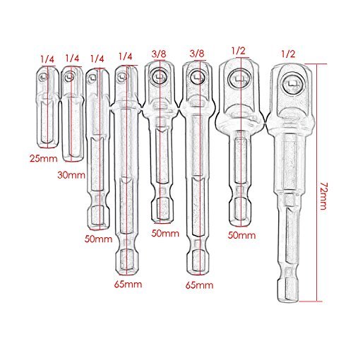 Audel 8-teiliges Adapter Sechskant auf 1/4″ 3/8″ 1/2 “ Vierkant Bohrfutter Adapter - 4