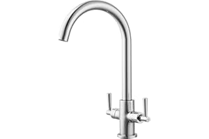 Peppermint Kitchen Taps Mixer Chrome Monobloc Kitchen Sink Tap Dual Lever Mixer Taps 1 Hole 360° Swivel Spout Swan Neck Sink Mixers Tap for Modern Kitchens