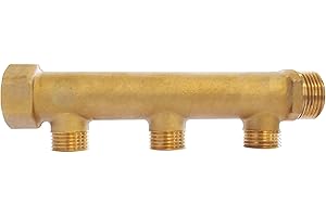 SOMATHERM FOR YOU, Collecteur laiton 3 départs Mâle 15/21, Entrée Femelle 20/27, Sortie Mâle 20/27, pour installations sanitaires et chauffage, pression 10 bar, température max 90°C