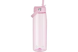 OLDLEY 1000ml/32oz Water Bottle with Straw Tritan 1 Litre Clear Drinks Bottle with Handle BPA Free Leakproof Reusable Large Sports Bottle for Gym, School, Cycling (Pink)