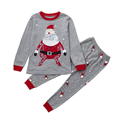 BESTOPPEN Baby Girl Christmas Jumper Gray,Baby Winter Cute Santa Print Pullover Lovely Long Sleeve Jumpers Tops+ Pants Home Outfits Sets Christmas Gift Size For 2-7 Years Old (5Y, Gray)