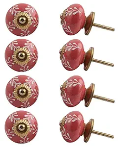 8 Pieces Door Knobs | Ceramic Drawer Handle | Red Door Knobs for Kids Room | Leaf Draw Pulls for Dresser | 3.81 cm Knobs