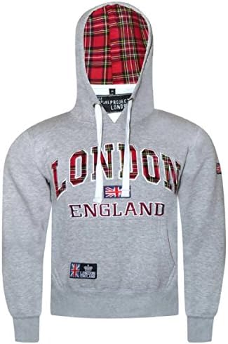 16Sixty Kids London England Embroidered Sweatshirt Hoody (Grey/Burberry, 3-4 Years Old)