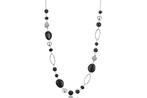 FULU AUTUMN Collier Long de Perles en Argent - Collier Boheme Long avec Perles de Cristal et de Pierre Bijoux Fantaisie - Belle Idée de Cadeau de Fête Des Mères