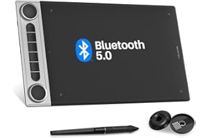 HUION Inspiroy Dial 2 Grafiktablett Bluetooth mit Dual Dial Controllern und 6 Programmierbaren Tasten Stifttablett, 10 x 6 Zoll Kabelloses Zeichentablett, Geeignet für MacOS, Windows, ChromeOS, Linux
