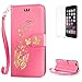 Produktbild CaseHome Etui iPhone 6 Plus/6S Plus 5.5 Inch PU-Leder Etui Hülle Metall-Effekt Golden Gedruckt Muster Buch Entwurf (Mit freiem HD Schirm-Schutz) Folio Magnetischer Flip Abnehmbar mit Karten-Slot-Halter und Trageschlaufe Stand-Funktion Geprägt PU-Leder Brieftasche Kratzfest stoßabsorbierend Schutz Für Apple iPhone 6 Plus/6S Plus 5.5 Inch-Rosa
