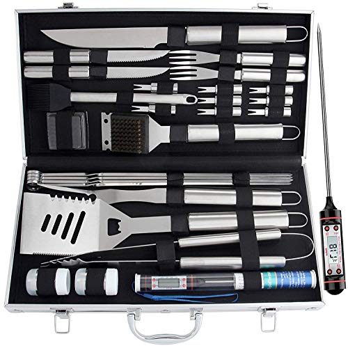 Romanticist 27pcs Grillbesteck Koffer – Heavy Duty Komplette Edelstahl Grill Zubehör