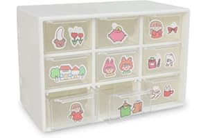 JUMRHFAN Małe szuflady, pudełko do przechowywania, organizer z tworzywa sztucznego z 9 wyjmowanymi szufladami do szycia, majsterkowania, artykułów artystycznych, artykułów biurowych i biżuterii (beżowy)