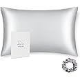 ALASKA BEAR Silk Pillowcase for Acne Prone Skin Hypoallergenic Pillow Slip Prolong Hairstyles, Eyelashes & Extensions Standard w/Gentle Silk Scrunchie Gift Set (1pc, Silver)
