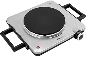 ‎CLATRONIC Clatronic® Kochplatte elektrisch mit 1500W | Herdplatte 1 Kochfeld für Küche, Büro oder Camping | elektrische Kochplatte mit stufenloser Temperatureinstellung | Einzelkochplatte Edelstahl | EKP 3788
