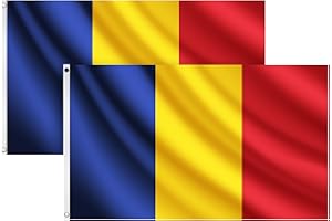 COCOSY 2 Stück Rumänien Fahne - 90 x 150 cm 100% Polyester Rumänische Flagge mit Messing-Ösen - Wetterfeste & Langlebige für Sport & Feierlichkeiten
