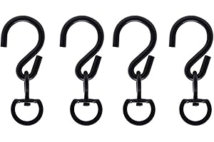 JaneYi 4 Pack Black 360°Swivel S Hook with Closed D Ring - Heavy Duty Hanging Plant Basket Hooks Easy Turn Flower Pot Metal Rotating Hanging Buckle Hook