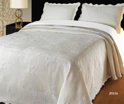 Julia, Floral Bedspreads, Woven Bed Blankets, Cotton Blend Bedding, Champagne, Cream, Double, 240cm