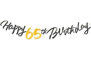 FUNCANDLE Black Gold 65th Birthday Decorations Banner for Women Men, Happy 65th Birthday Black Gold Banners Him Her Party Supplies Decorations
