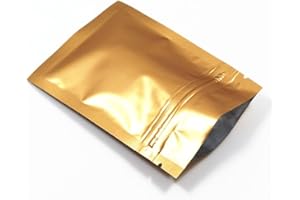 WACCOMT Pack 100 Morceaux Film Aluminium Paquet Sac Fermeture Éclair Top Plat Mylar Sachets Café Stockage (15x22cm (5.9x8.6 inch), Or)
