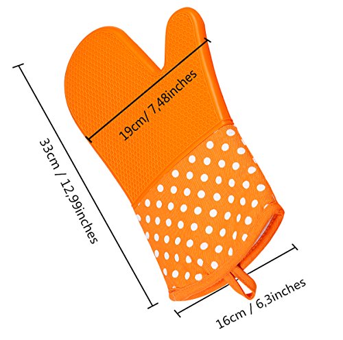 Leesentec Bilayer Hitzerbeständige Ofenhandschuhe, Silikon, 2x Pack, Backhandschuhe, Topfhandschuhe, Grillhandschuhe (Orange) … - 3