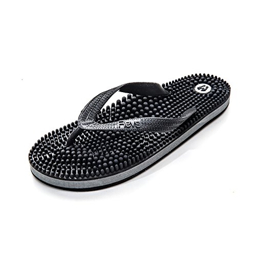 Revs - Reflexology Massage Flip Flops - for Men and Women - Massage Footbed and Natural Therapy - Stimulated Pressure Points, Boosts Health and Wellbeing - Sophisticated Design, Classic Look