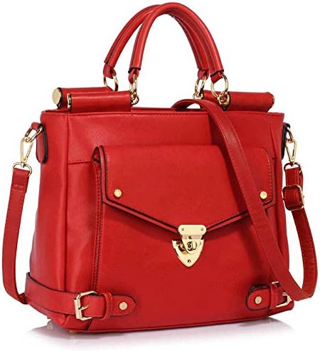 LEESUN LONDON Ladies Faux Leather Shoulder Bag Tote Bag Satchel Bags Handbags For Women (A - RED1)