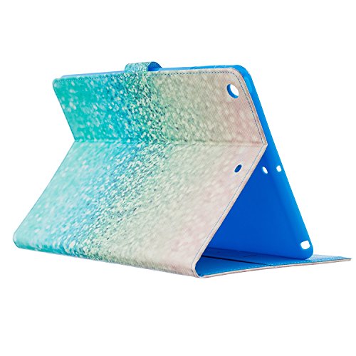 Etsue für iPad Air/iPad 5 Silber Grün Strand Sand Ledertasche Case Hülle, Bunte Retro Painted Smart Cover Case Flip Case Tasche Leder Hülle Folio Wallet Etui Schale Schutzhüllen mit Ständer Magnetic Kartenfächer für iPad Air/iPad 5 + 1x Glitzer Staub Stecker + 1x Blau Eingabestift- Beach Sand - 4