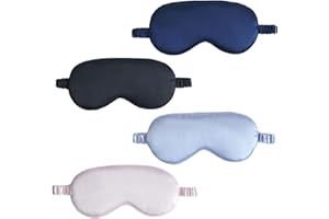 VIKSAUN 4 pezzi Mascherina per Dormire Mascherine da Notte in Seta Morbidissima Maschera Occhi per Dormire Antiluce Con Cinturino Elastico Regolabile,per Donne Uomo per Pisolini da Viaggio