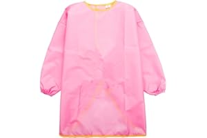 YUNDXI Kinder Malkittel, Kinder Bastelkittel, Bastelschürze, Kinder Schürze - Malschürze mit Langarm (Rosa,Groß)